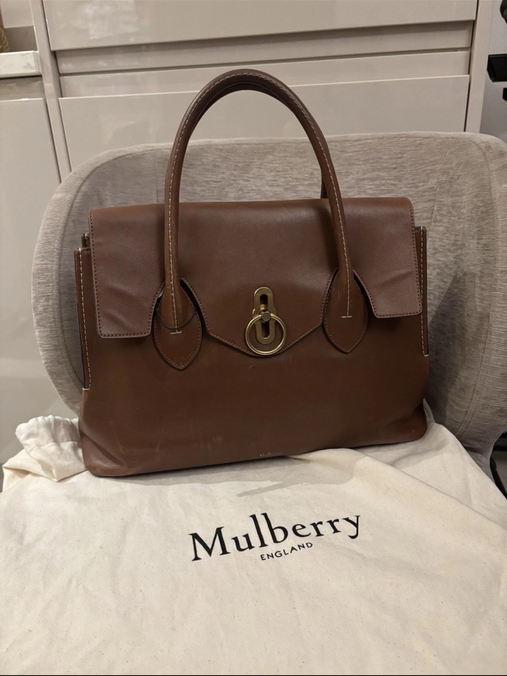 Mulberry Brown Leather Satchel with Gold Hardware